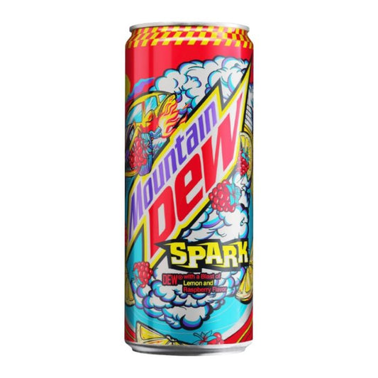 Mountain Dew Spark 330ml EU can, with vibrant packaging and a bold raspberry lemonade flavor, offering a refreshing and energizing fruity soda.