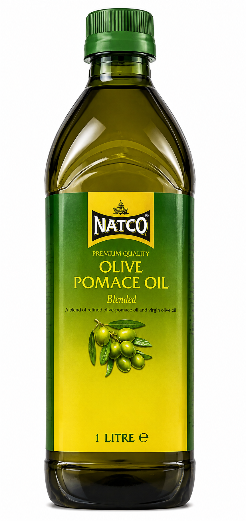 Natco Olive Pomace Oil 1L bottle, premium quality blended olive pomace cooking oil suitable for frying, sautéing, roasting and everyday meal preparation