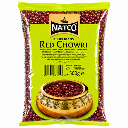 Natco Red Chowri Aduki Beans 500g front packaging featuring premium quality red beans ideal for soups, curries and healthy traditional recipes.