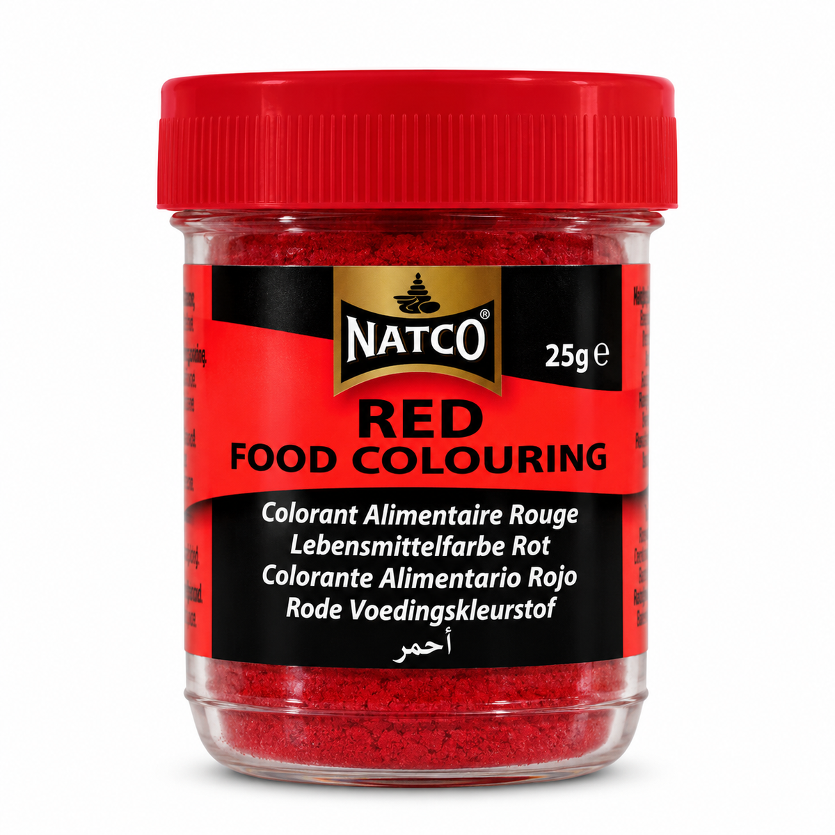 Natco Red Food Colouring 25g jar with a red lid and red food colouring label.