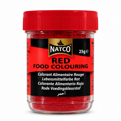 Natco Red Food Colouring 25g jar with a red lid and red food colouring label.