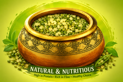 Premium serving image of Natco Split Mung beans presented in a traditional bowl, naturally rich in protein and fibre for healthy cooking.