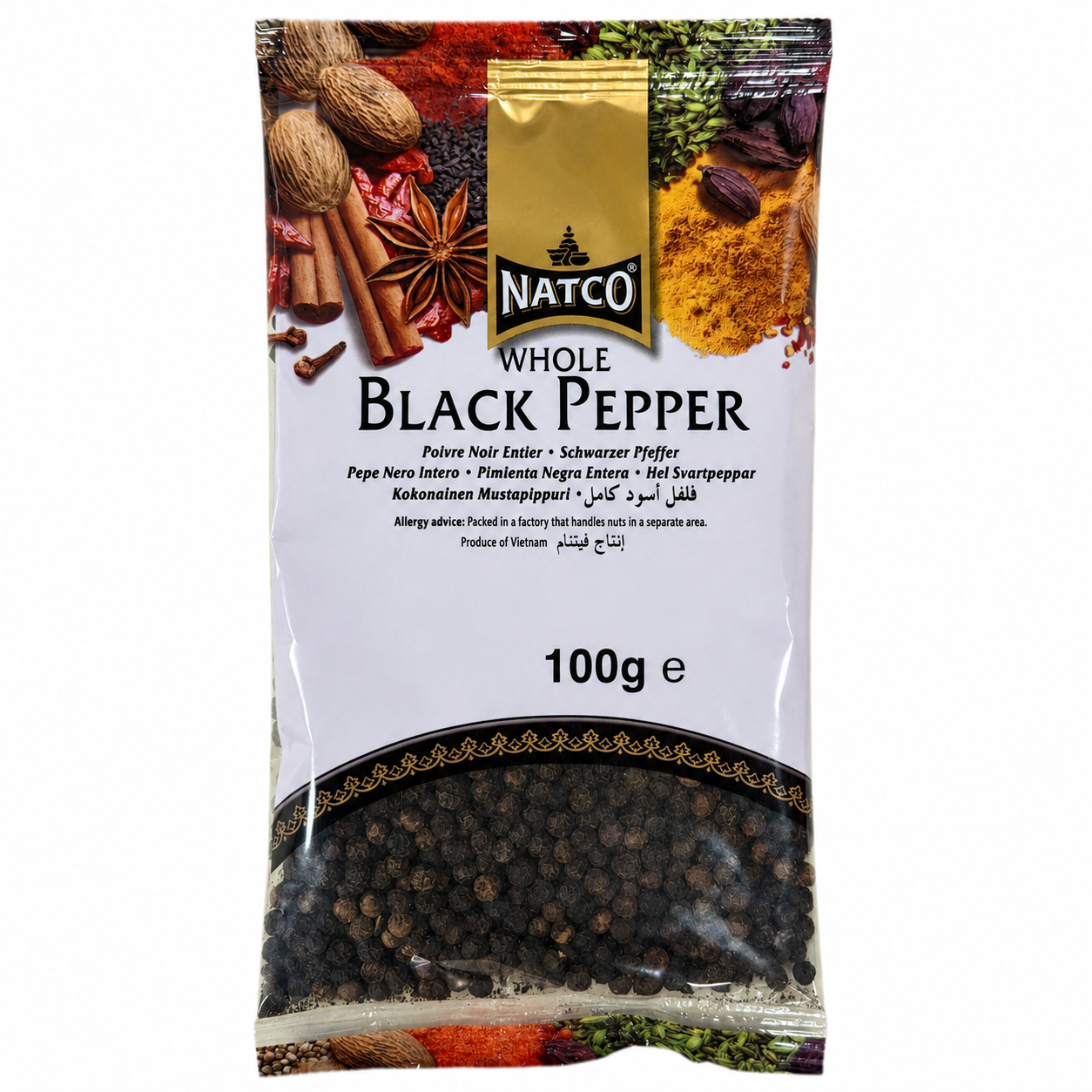 Natco Whole Black Pepper 100g pack of aromatic whole black peppercorns for Indian, Asian and everyday cooking