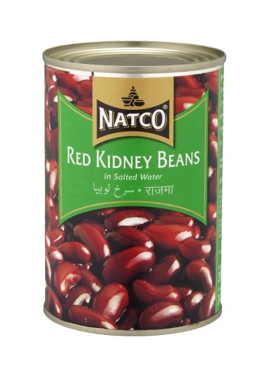 Natco Red Kidney Beans 397g tin in salted water, showing red kidney beans on the label with green Natco branding.