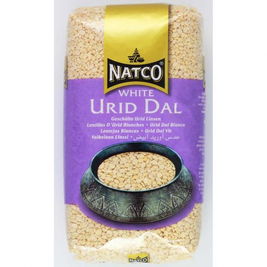 Natco Urid Dal 500g pack showing split white urad dal (skinless black gram) in branded packaging.