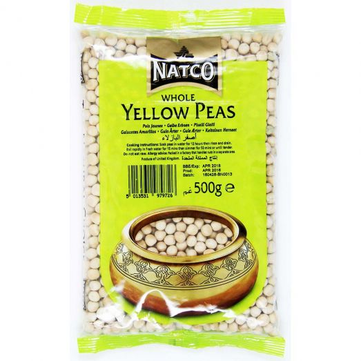 500g pack of Natco whole yellow peas for soups and curries.