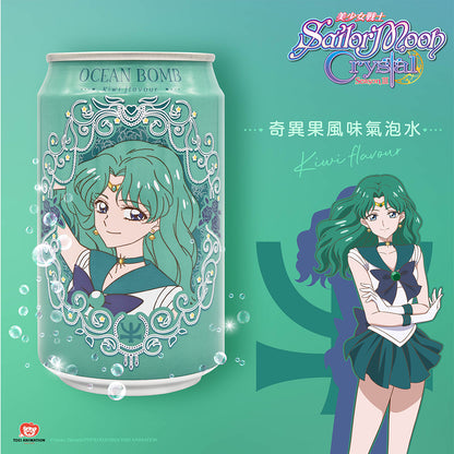 Ocean Bomb x Sailor Moon Kiwi Sparkling Water 330ml can with anime-themed packaging featuring Sailor Moon, offering a refreshing kiwi-flavored, sparkling drink.