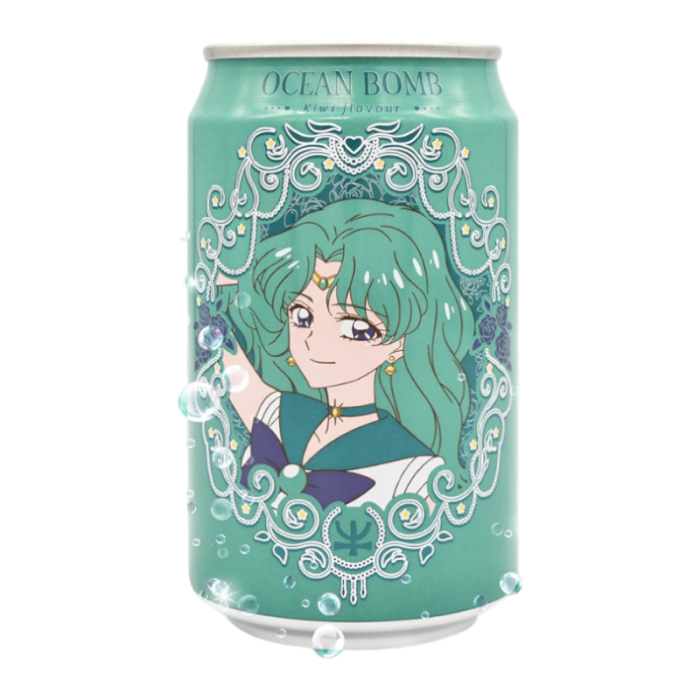 Ocean Bomb x Sailor Moon Kiwi Sparkling Water 330ml can with anime-themed packaging featuring Sailor Moon, offering a refreshing kiwi-flavored, sparkling drink.