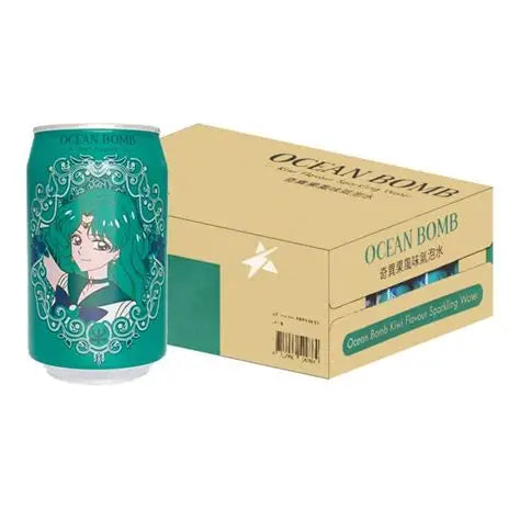 Ocean Bomb x Sailor Moon Kiwi Sparkling Water 330ml can with anime-themed packaging featuring Sailor Moon, offering a refreshing kiwi-flavored, sparkling drink.
