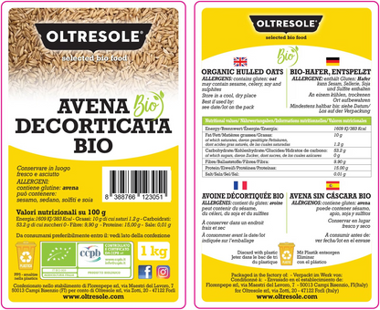 Oltresole Organic Decorticated Oats 1kg Pack – Italian Organic Wholegrain Oats Cereal