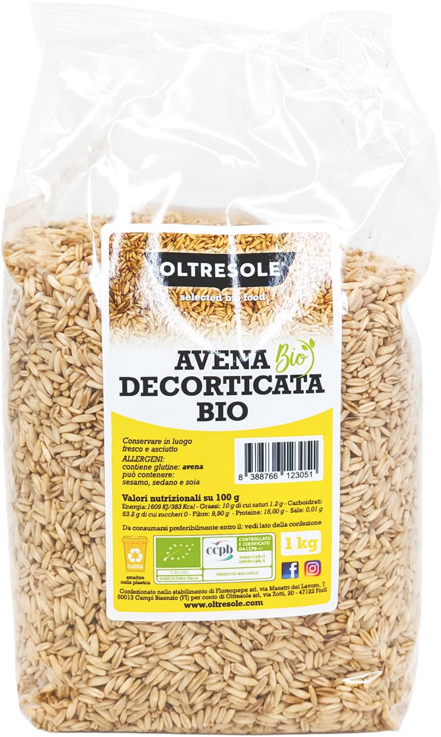Oltresole Organic Italian Decorticated Oats 1kg – Organic Hulled Oats Rich in Fibre and Protein