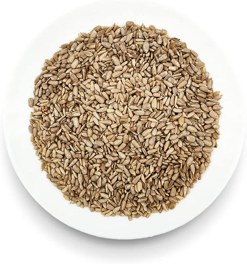 Oltresole organic sunflower seeds displayed in a white bowl.