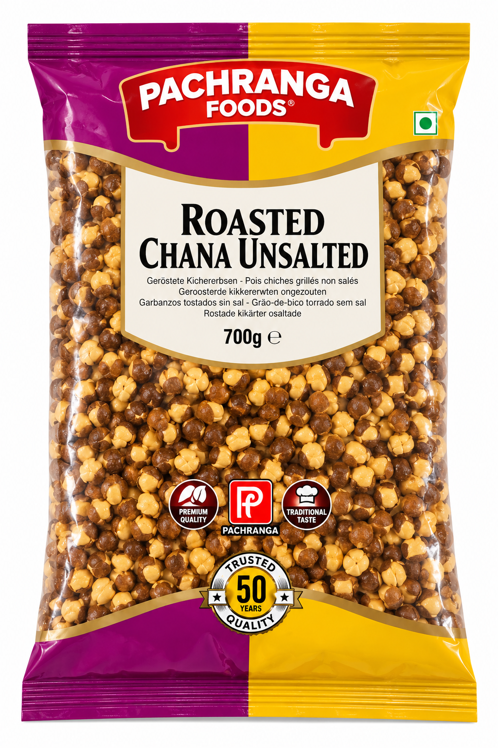 Pachranga Foods Roasted Chana Unsalted served in a bowl, ideal for Indian snacking.