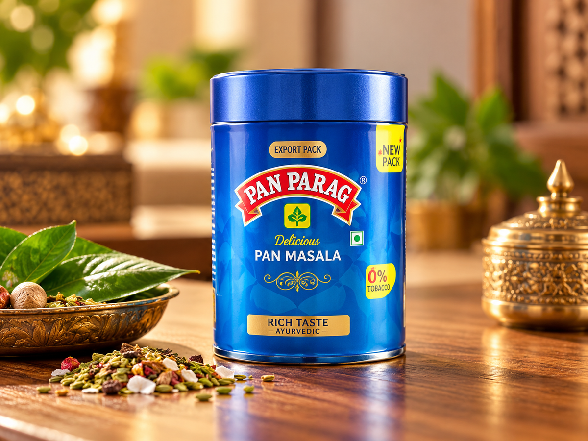 Pan Parag Pan Masala 100g single pack featuring blue branded packaging with betel leaves and traditional decorative accents.