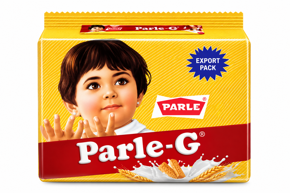 Parle-G Glucose Biscuits Multipack 799g featuring the iconic yellow and red Parle-G packaging, classic child illustration, blue Export Pack badge and red brand panel, ideal for family snacking and enjoying with tea, coffee or milk.