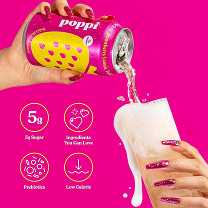 Poppi Prebiotic Soda Strawberry Lemon 12 oz 355 ml sparkling strawberry and lemon soda with prebiotics