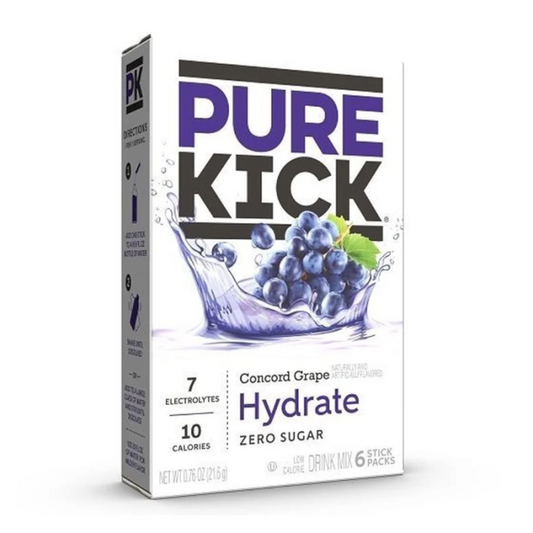 Pure Kick Hydration Concord Grape Singles To Go packet, 0.76 oz, portable electrolyte drink mix.