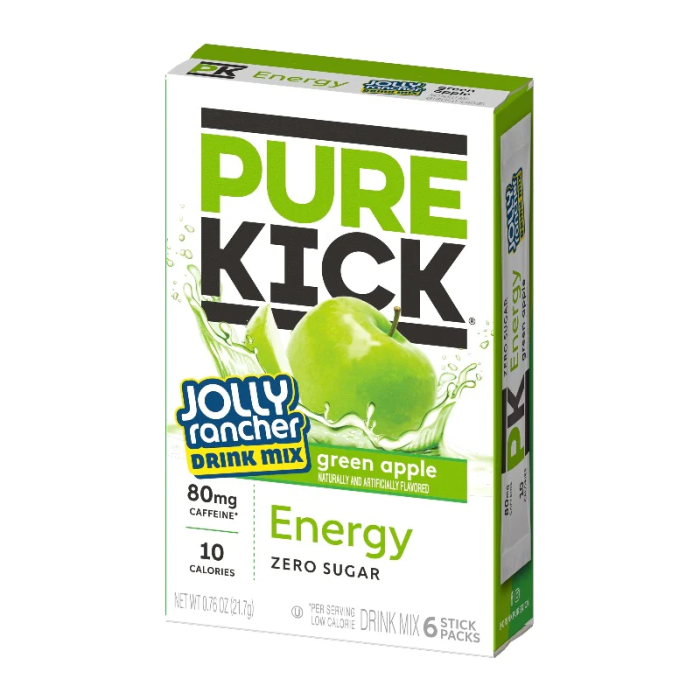 Pure Kick Jolly Rancher Energy Singles To Go packet, Green Apple flavor, 0.76 oz portable energy mix.