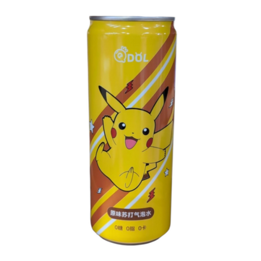 QDOL Pokémon Original Sparkling Water 330 ml bottle featuring Pikachu, crisp and lightly carbonated