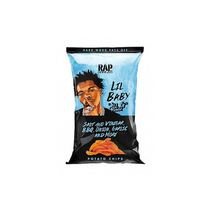 Front view of Rap Snacks Lil Baby “All In” 71 g showing crispy potato chips with smoky, tangy, and savory seasoning.