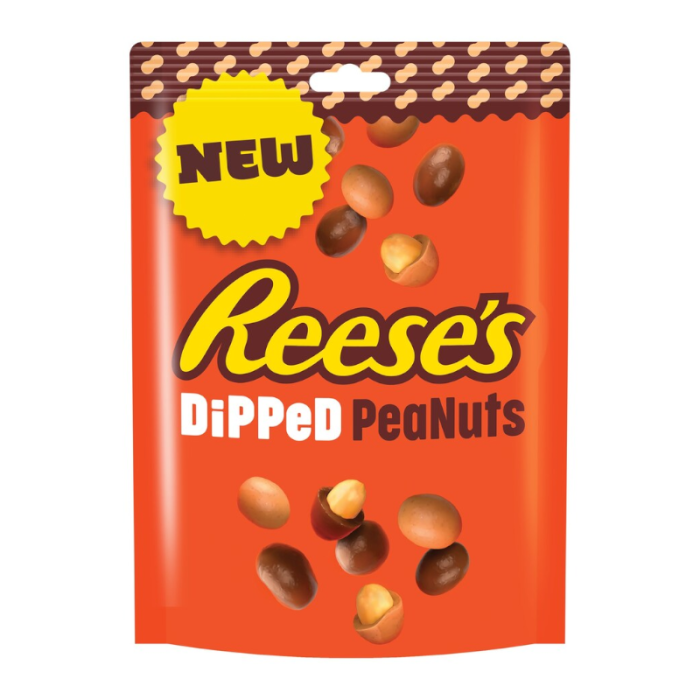 Reese’s Dipped Peanuts 90g pouch front view with chocolate covered peanuts image