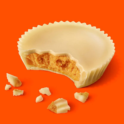Cross section of Reese’s White Peanut Butter Cup with creamy center