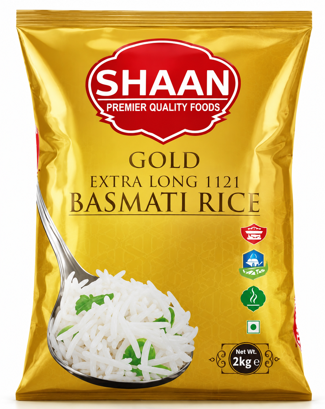 Shaan Gold Extra Long 1121 Basmati Rice 2kg pack for biryani and South Asian cooking