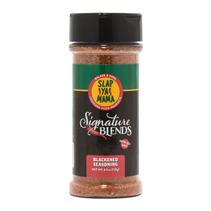 Close-up of Slap Ya Mama Blackening Seasoning showing dark, smoky spice blend.