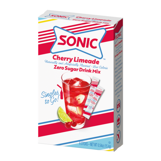 Sonic Singles To Go Cherry Limeade Zero Sugar packet, 0.75 oz, fruity tangy drink mix.