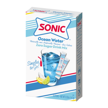 Sonic Zero Sugar Ocean Water Singles To Go drink mix, 0.75 oz (21.2 g) single-serve packet.