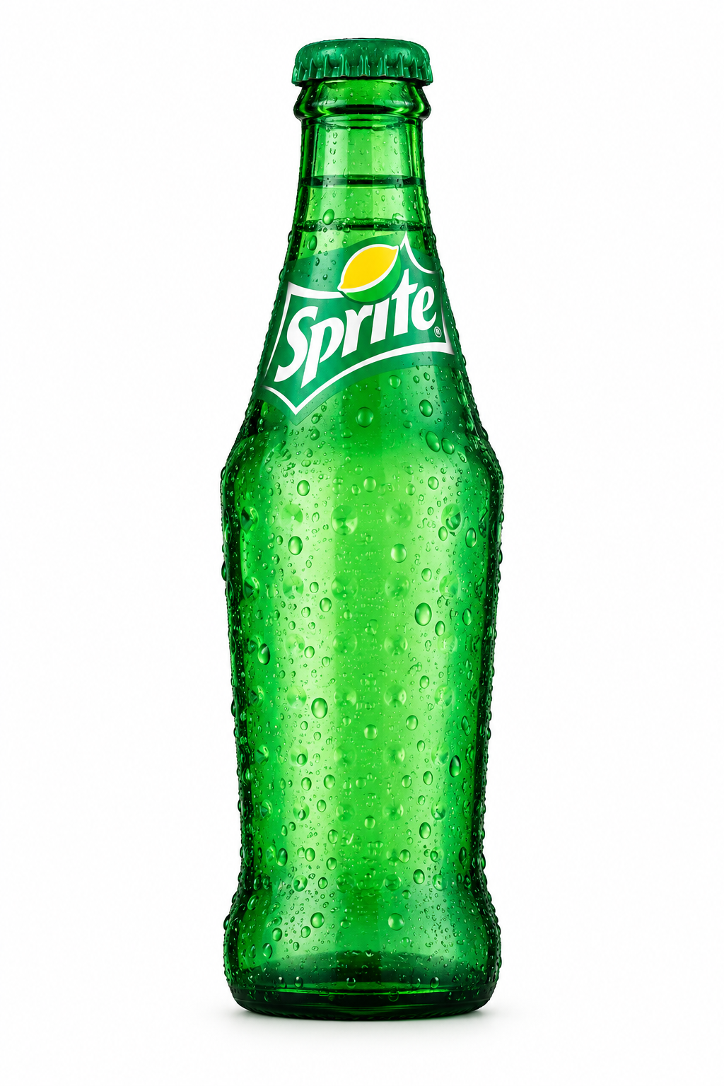 Sprite Lemon-Lime 250ml green glass bottle with green cap and white Sprite logo displayed against a clean white background.