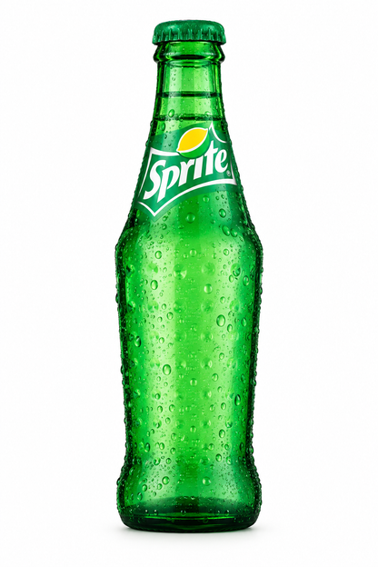 Sprite Lemon-Lime 250ml green glass bottle with green cap and white Sprite logo displayed against a clean white background.