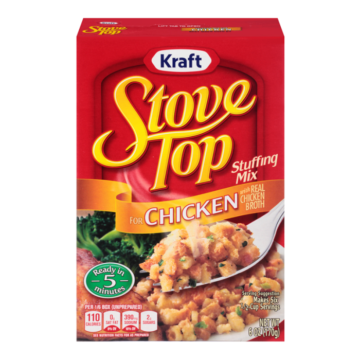 Stove Top Chicken Stuffing Mix 6oz featuring seasoned breadcrumbs with chicken flavor