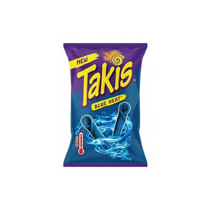 Takis Blue Heat 18 × 100 g multipack – rolled corn tortilla chips with bold chilli and lime flavour.