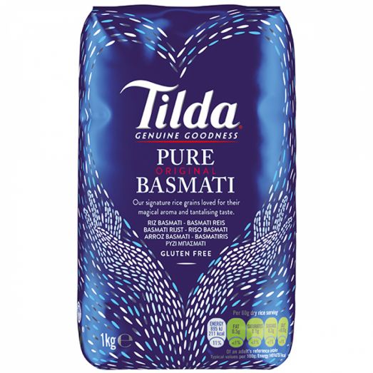 Tilda Pure Basmati Rice 1kg pack – premium aromatic long grain basmati rice