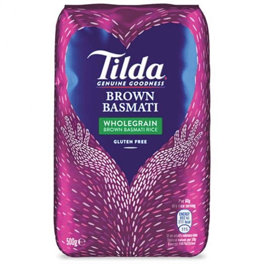 Tilda Wholegrain Brown Basmati Rice 500g bag – premium gluten free basmati rice