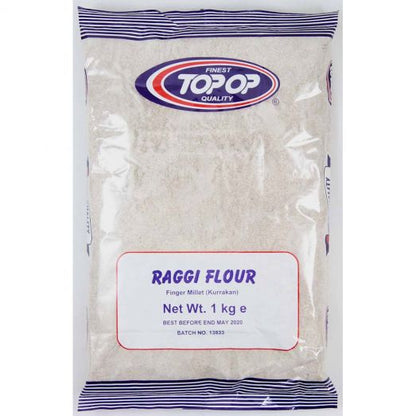 Top Op Raggi Flour 1kg pack – premium finger millet (kurakkan) flour in sealed white packaging