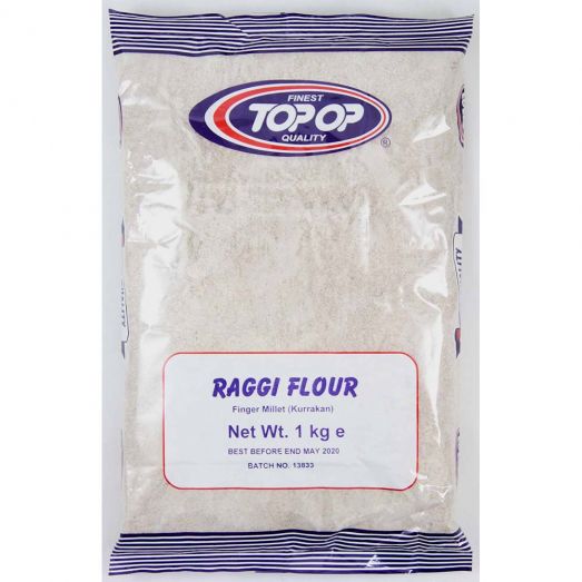 Top Op Raggi Flour 1kg pack – premium finger millet (kurakkan) flour in sealed white packaging