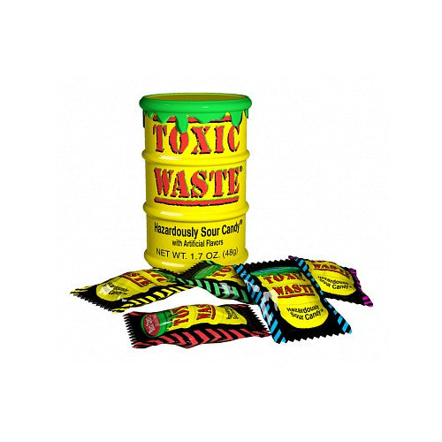 42g Toxic Waste Sour Candy Drum in bold yellow lemon flavor