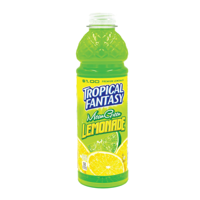 Front view of Tropical Fantasy Mean Green Lemonade 20fl oz (591ml) bottle