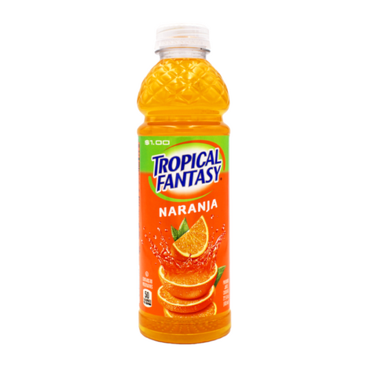 Tropical Fantasy Premium Juice Cocktail Orange 20fl oz (591ml) bottle with sweet citrus orange flavour and resealable cap