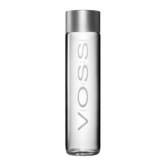 Voss Still Water in a 375 ml clear glass bottle with signature Voss branding
