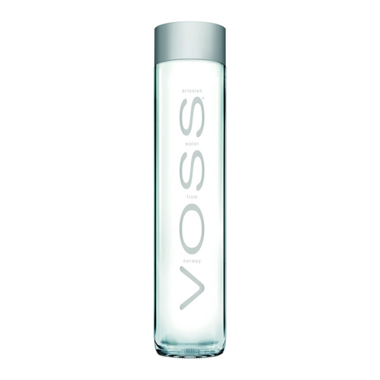 Crisp, pure artesian water in 800 ml Voss glass bottle
