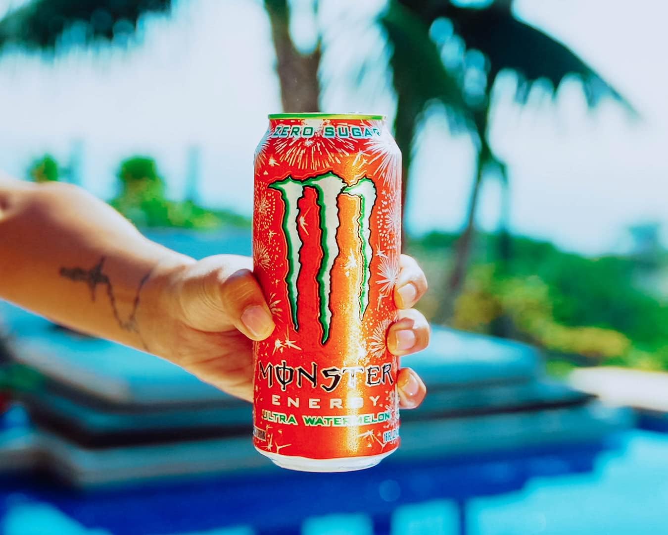 Monster Ultra Watermelon 500ml zero sugar energy drink can with green and pink watermelon design